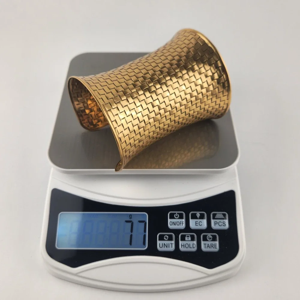 Gold Tone Extra Wide Textured Statement Cuff Bracelet Woven Boho Chic